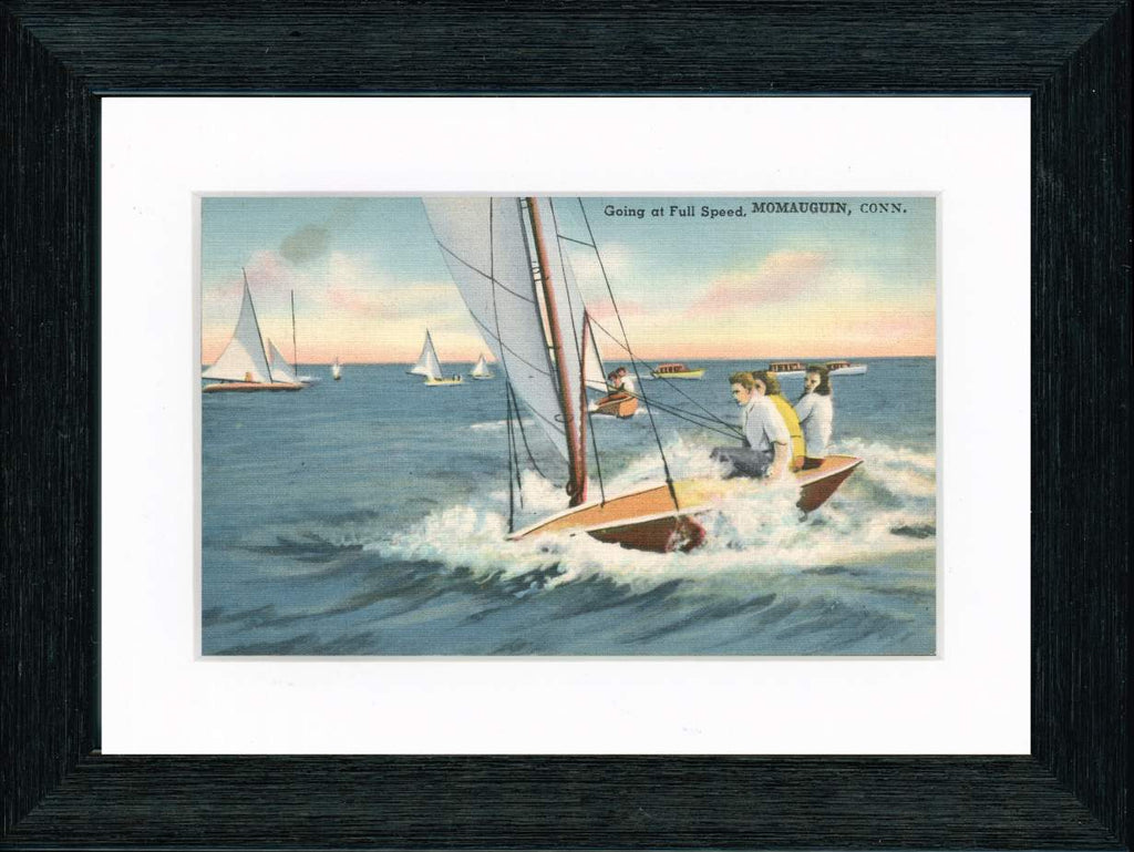 Vintage Postcard Front - Momauguin Connecticut Sailing "Full Speed"