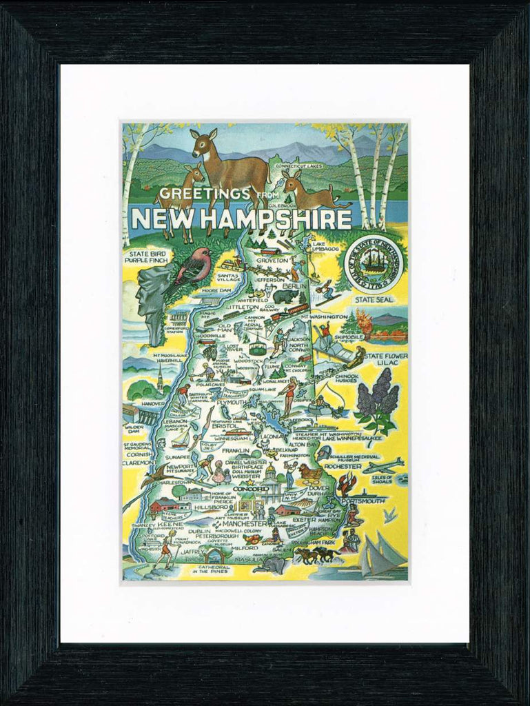 Vintage Postcard Front - New Hampshire State Map