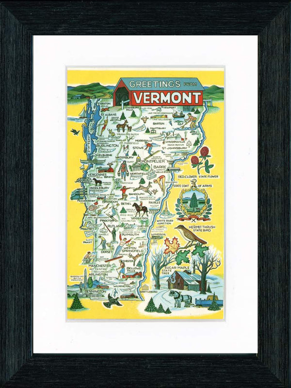 Vintage Postcard Front - Vermont State Map