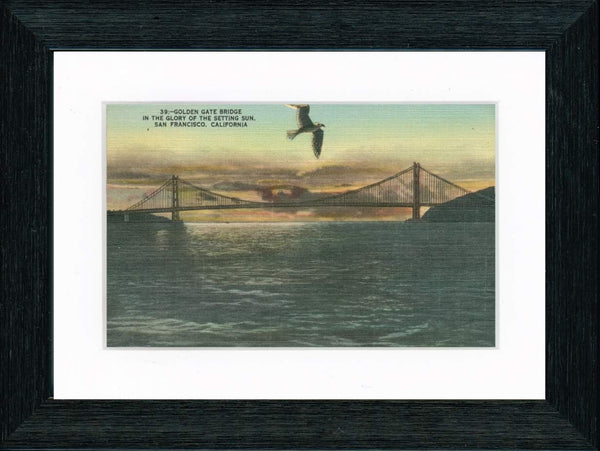 Vintage Postcard Front - Golden Gate Bridge Sunset