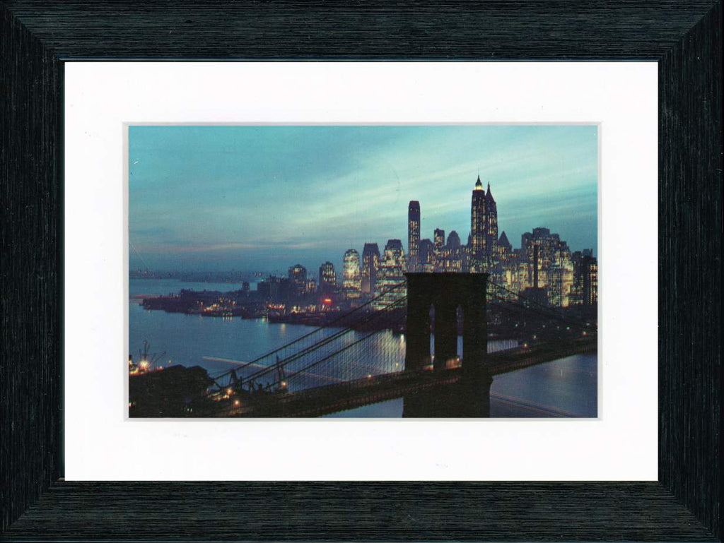 Vintage Postcard Front - Lower Manhattan & Brooklyn Bridge at Twilight