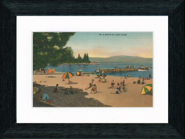 Vintage Postcard Front - Lake Tahoe Beach Umbrellas