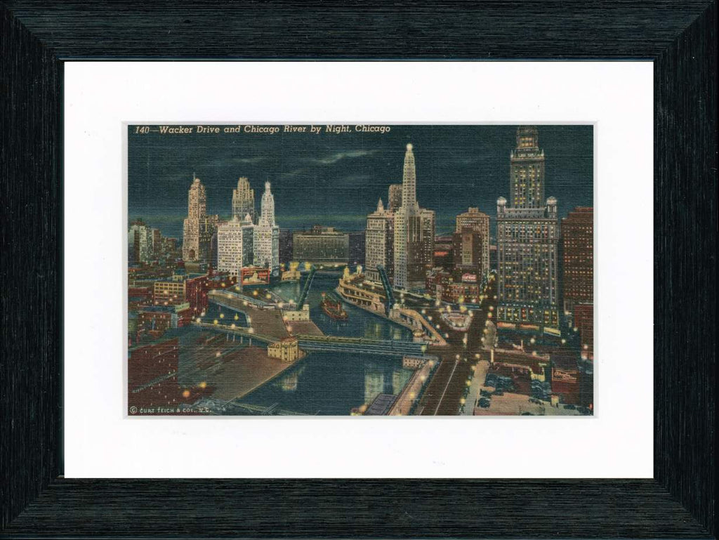 Vintage Postcard Front - Chicago River at Night