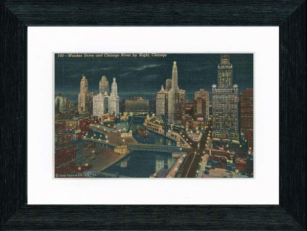 Vintage Postcard Front - Chicago River at Night