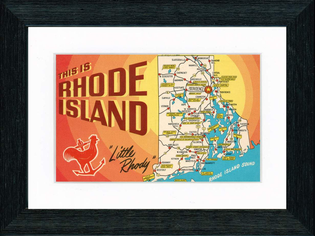 Vintage Postcard Front - Rhode Island State Map