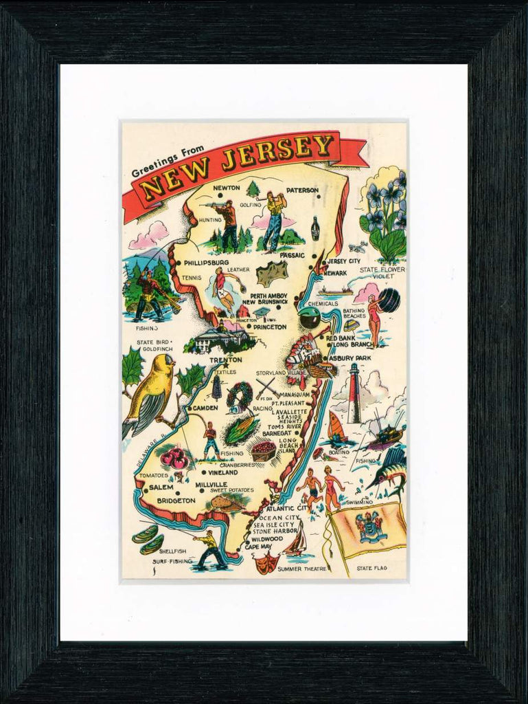 Vintage Postcard Front - New Jersey State Map