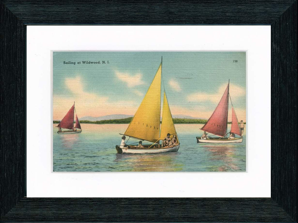 Vintage Postcard Front - Wildwood Sailboats