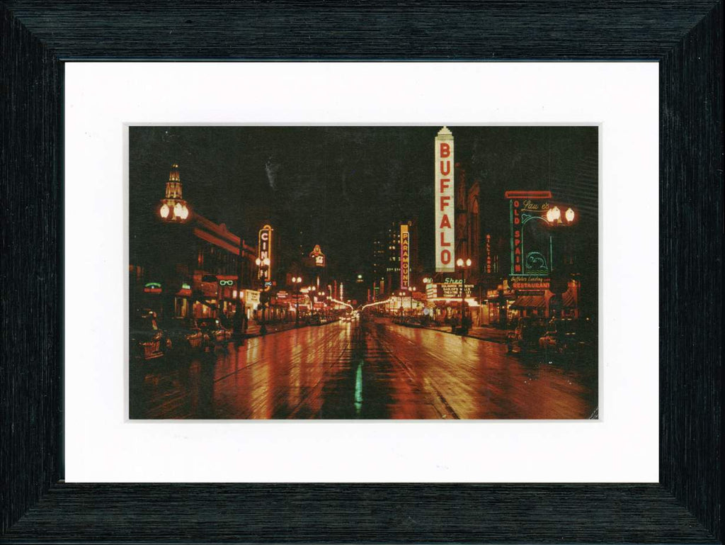 Vintage Postcard Front - Buffalo Main Street at Night