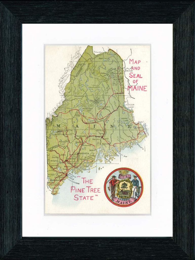 Vintage Postcard Front - Maine Map "Pine Tree State"