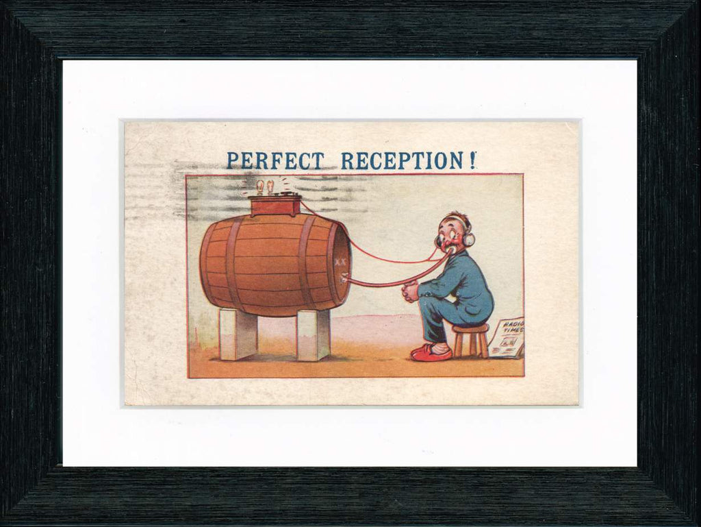 Vintage Postcard Front - Radio Man Drinking Liquor "Perfect Reception"