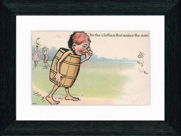 Vintage Postcard Front - Nude Man in Barrel