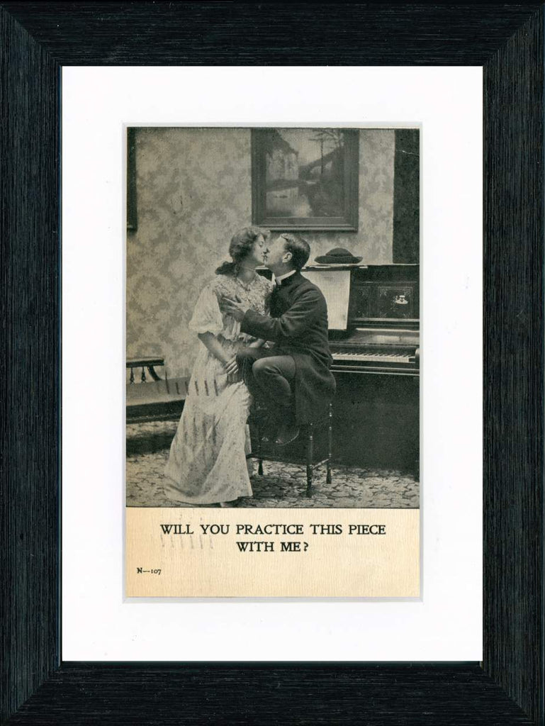 Vintage Postcard Front - Couple Groping by Piano "Practice this Piece"