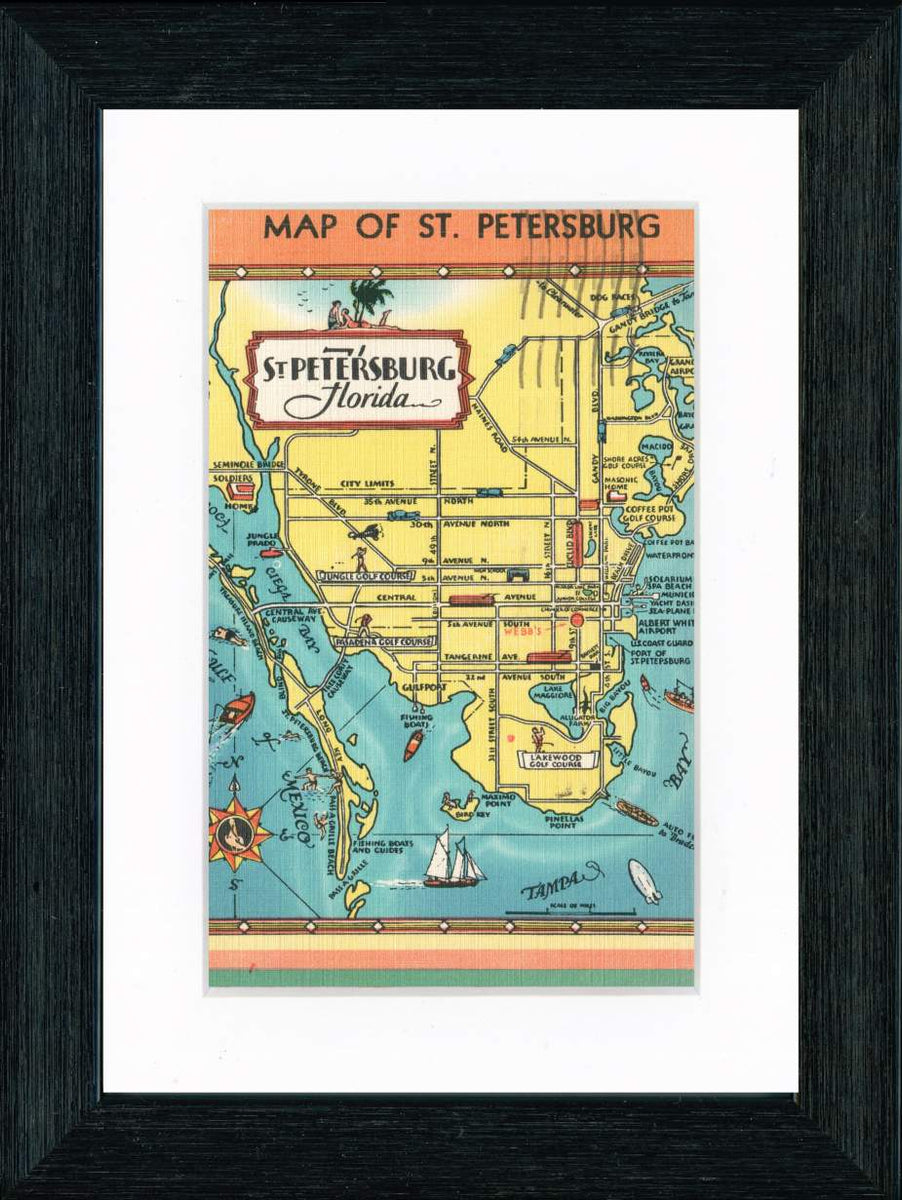 St. Petersburg Florida Map - March 15, 1949 - Vintage Postcard –  Paleogreetings, image size:902x1200